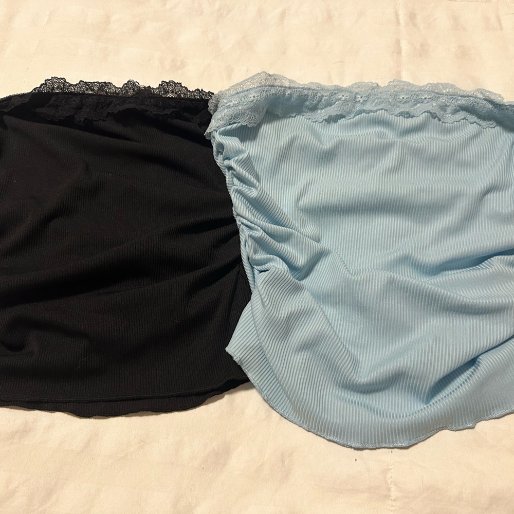 SHEIN Black and Light Blue Lace Trim Tops